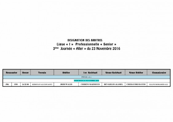 DESIGNATION DES ARBITRES - Match retard de la 3è journée