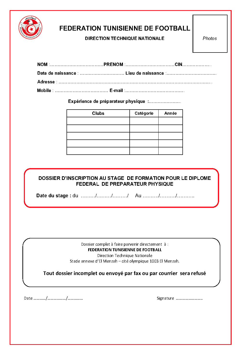 Preparateur physique-Inscription