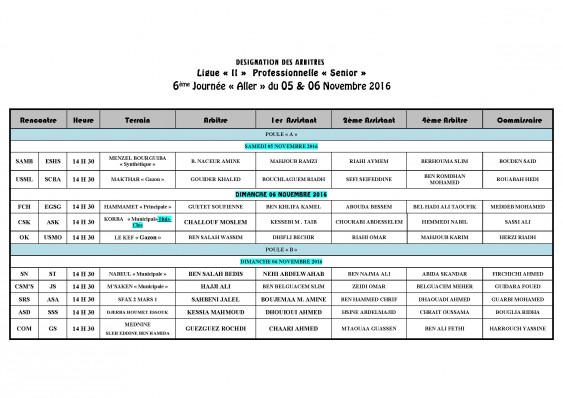 DESIGNATION-DES-ARBITRES -- LIGUE II - 6è Jounrée