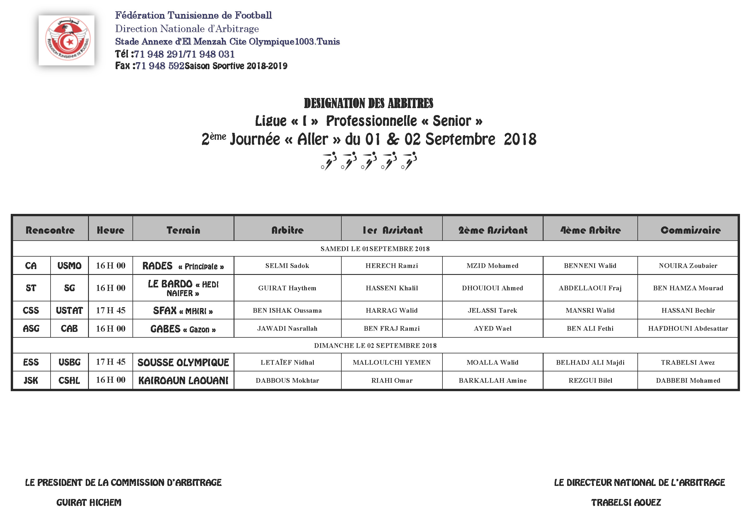 2ème Journée Aller [01 et 02-09-2018]