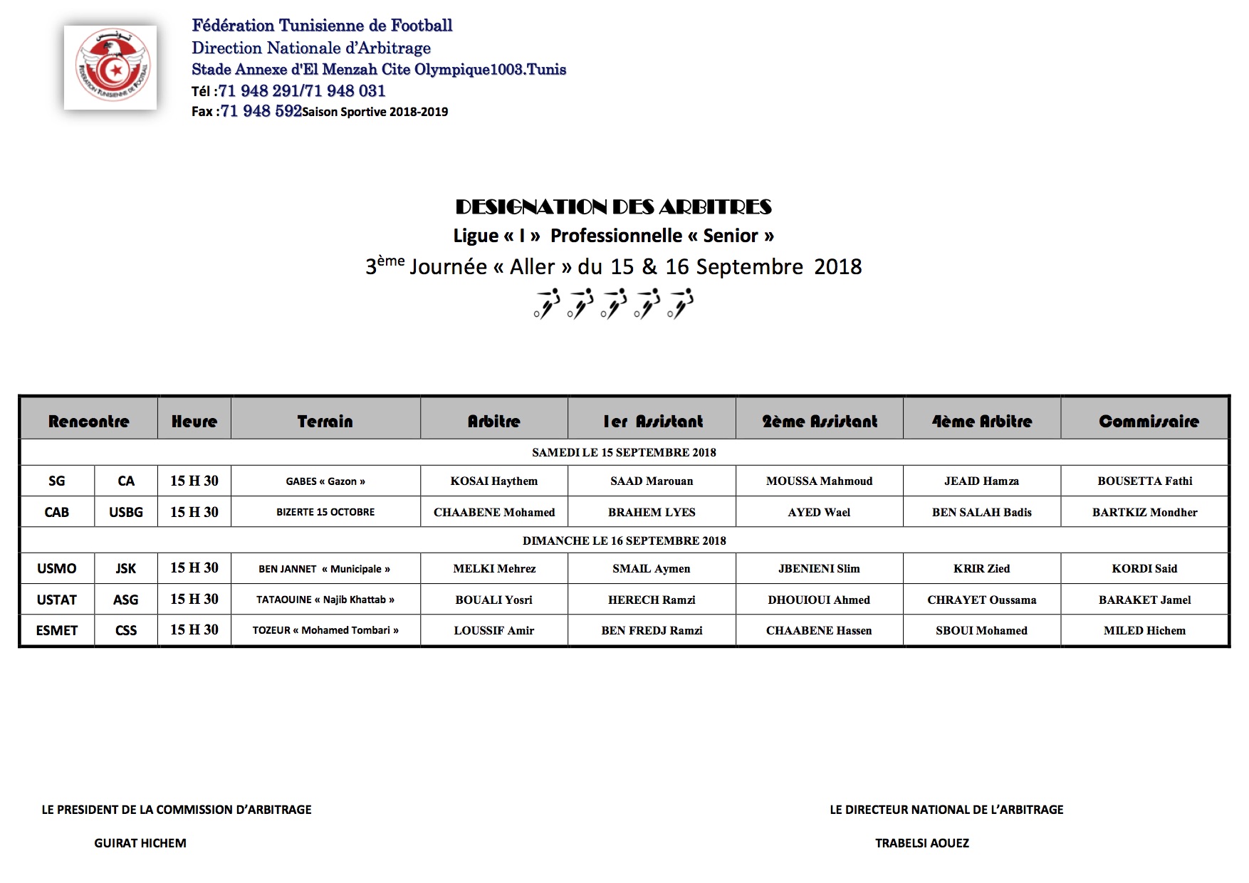 3ème Journée Aller [15 et 16-09-2018]